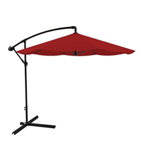 pure garden offset patio umbrella – 10 ft cantilever hanging outdoor shade – easy crank and base for table, deck, porch, or poolside (red)