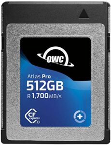 owc 512gb atlas pro high-performance cfexpress type b memory card, professional grade, up to 1500mb/s write,1700mb/s read, capture up to 6k high bitrate video