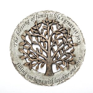 roman exclusive terrace garden stone with a tree and verse, 12.2-inch, 2-tone dolomite/resin