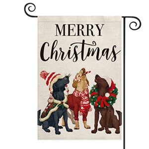 avoin colorlife merry christmas hat wreath dog garden flag double sided, xmas winter holiday yard outdoor decoration 12×18 inch