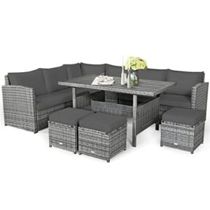 nicedayfy 7 pcs patio rattan dining set sectional sofa couch ottoman garden gray for yard, patio, poolside, porch, etc