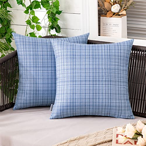 MIULEE Outdoor Waterproof Throw Pillow Covers Decorative Farmhouse Water Resistant Cushion Covers for Tent Patio Garden Couch Sofa Pack of 2, 16x16 Inch Light Blue