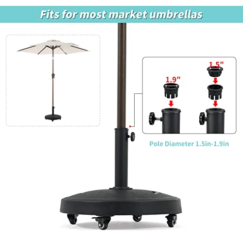 Verano Garden Patio Umbrella Base 52lbs, Heavy Duty Umbrella Stand with Wheels for Outdoor 1.5''~1.89'' Market Umbrella, Weighted Base for Patio Deck Porch Poolside (Black with Handle)