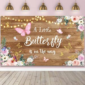 butterfly backdrop a little butterfly is on the way baby shower banner butterfly rustic wood purple and pink floral photography background for girls birthday baby shower party decoration supplies