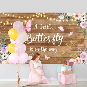 Butterfly Backdrop A Little Butterfly is On The Way Baby Shower Banner Butterfly Rustic Wood Purple and Pink Floral Photography Background for Girls Birthday Baby Shower Party Decoration Supplies