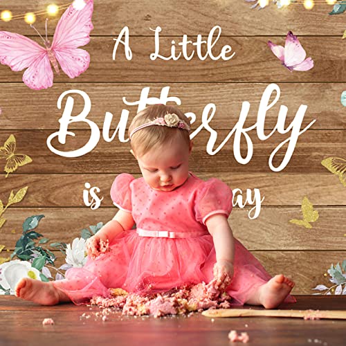 Butterfly Backdrop A Little Butterfly is On The Way Baby Shower Banner Butterfly Rustic Wood Purple and Pink Floral Photography Background for Girls Birthday Baby Shower Party Decoration Supplies