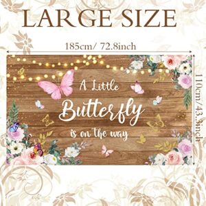 Butterfly Backdrop A Little Butterfly is On The Way Baby Shower Banner Butterfly Rustic Wood Purple and Pink Floral Photography Background for Girls Birthday Baby Shower Party Decoration Supplies