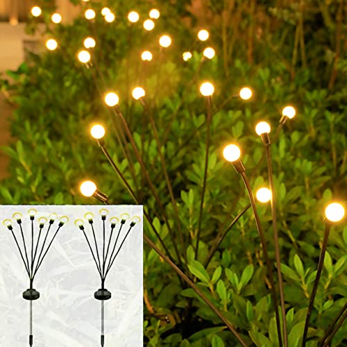 LIPIFAY Solar Powered Firefly Lights, Outdoor Waterproof Starburst Swaying Light, Vibrant Garden Solar Lights, for Yard Lawn Pathway Decoration, Warm White (2 Pack)