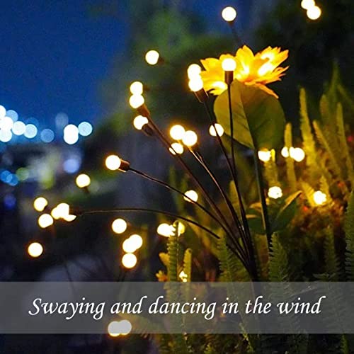 LIPIFAY Solar Powered Firefly Lights, Outdoor Waterproof Starburst Swaying Light, Vibrant Garden Solar Lights, for Yard Lawn Pathway Decoration, Warm White (2 Pack)