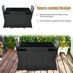 NICEDAYFY 3PCS Patio Rattan Furniture Set Cushion Sofa Armrest Garden Deck Navy Mixed Brown