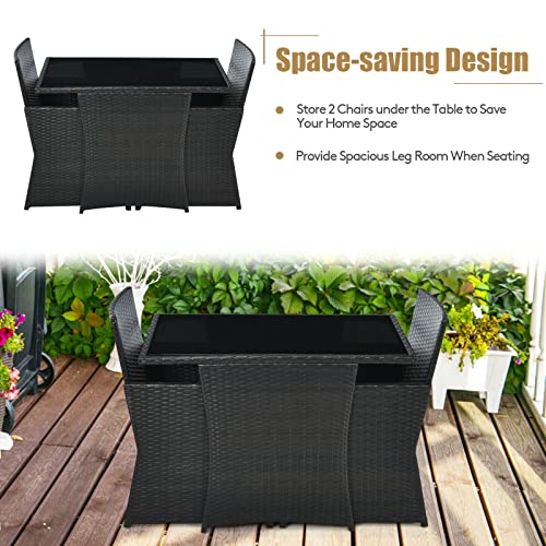 NICEDAYFY 3PCS Patio Rattan Furniture Set Cushion Sofa Armrest Garden Deck Navy Mixed Brown