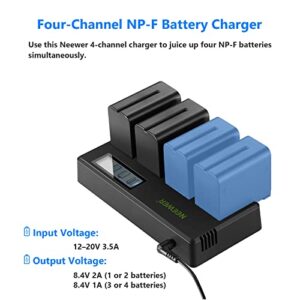 Neewer 4-Pack 7.4V 6600mAh NP-F970 Replacement Batteries with 4-Channel Battery Charger & Power Adapter, Compatible with NP-F550/750/770/970 FM500H QM71D QM91D, Field Monitor, Video Light