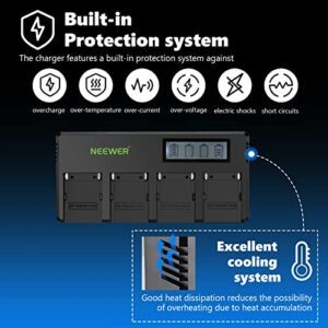 Neewer 4-Pack 7.4V 6600mAh NP-F970 Replacement Batteries with 4-Channel Battery Charger & Power Adapter, Compatible with NP-F550/750/770/970 FM500H QM71D QM91D, Field Monitor, Video Light