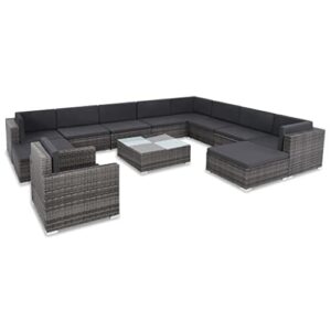 vidaxl 12 piece garden lounge set with cushions poly rattan gray
