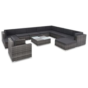 vidaXL 12 Piece Garden Lounge Set with Cushions Poly Rattan Gray