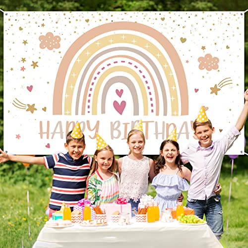 Rainbow Boho Party Decorations Boho Rainbow Birthday Backdrop Boho Happy 1st Birthday Party Supplies Decorations Photo Prop for Girl Boy Baby