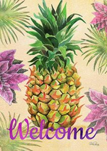 toland home garden 1112294 welcome floral pineapple 12.5 x 18 inch decorative, garden flag (12.5″ x 18″)