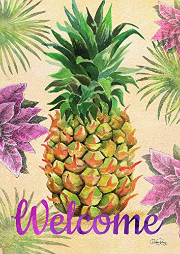 Toland Home Garden 1112294 Welcome Floral Pineapple 12.5 x 18 Inch Decorative, Garden Flag (12.5" x 18")