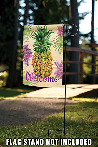 Toland Home Garden 1112294 Welcome Floral Pineapple 12.5 x 18 Inch Decorative, Garden Flag (12.5" x 18")