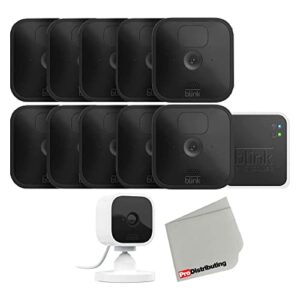 Outdoor Blink Wireless Security Camera with Indoor Mini Camera Bundle and Microfiber Cloth (Black - 10 Cam) 12 Piece Set
