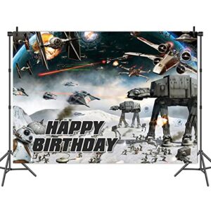 Outer Space Galaxy Wars Photography Backdrop Black Stars Science Fiction Photo Backgrounds Kids Boys Birthday Decorations Cake Table Banner 5x3ft