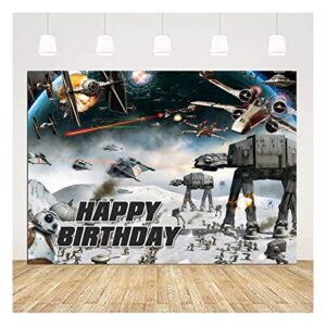 Outer Space Galaxy Wars Photography Backdrop Black Stars Science Fiction Photo Backgrounds Kids Boys Birthday Decorations Cake Table Banner 5x3ft