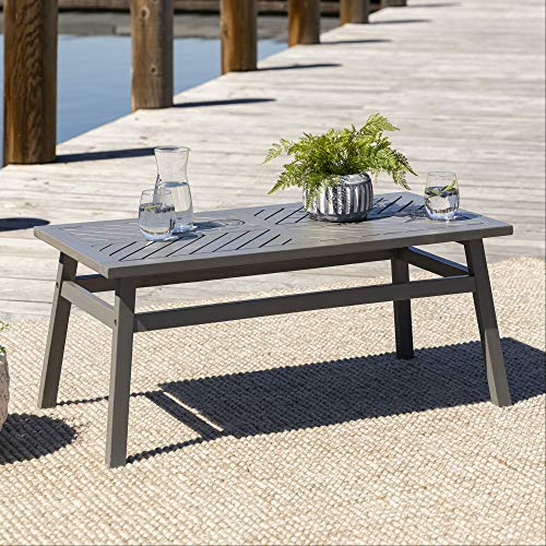 Walker Edison Outdoor Patio Wood Chevron Rectangle Coffee Table All Weather Backyard Conversation Garden Poolside Balcony, 42 Inch, Grey