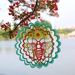 HDNICEZM Kinetic 3D Metal Bee Wind Spinner Hanging Ornament Worth Gift for Home and Garden - 12inch Bee Mandala Kinetic Hanging Whirligigs Sun Catcher Windmills