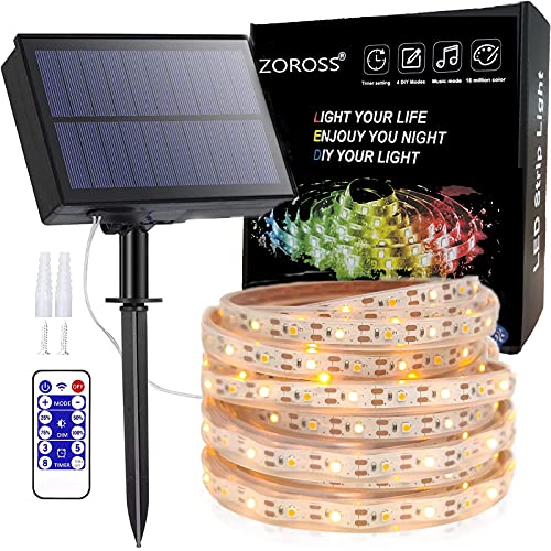 Outdoor Solar Lights 16.6ft IP67 Waterproof, 4400mAh High Capacity Garden Flexible Light Bar 8 Modes / Lighting for Outdoor Garden Valentine's Day Decoration (Warm White