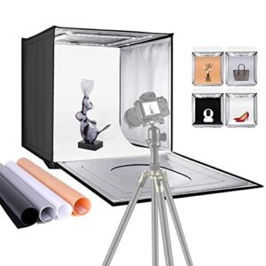 neewer photo studio light box, 16″ x 16″ shooting light tent with adjustable brightness, foldable and portable tabletop photography lighting kit with 80 led lights and 4 colors backdrops
