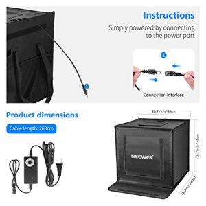 NEEWER Photo Studio Light Box, 16" x 16" Shooting Light Tent with Adjustable Brightness, Foldable and Portable Tabletop Photography Lighting Kit with 80 LED Lights and 4 Colors Backdrops