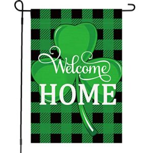 saint patricks shamrock day garden flag 12 x 18 green shamrock holiday outside buffalo plaid flag saint patty day decorative vertical double sided burlap welcome signs outdoor plaid spring flag