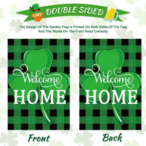 Saint Patricks Shamrock Day Garden Flag 12 x 18 Green Shamrock Holiday Outside Buffalo Plaid Flag Saint Patty Day Decorative Vertical Double Sided Burlap Welcome Signs Outdoor Plaid Spring Flag