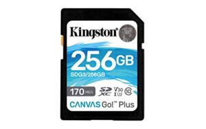 kingston 256gb sdxc canvas go plus 170mb/s read uhs-i, c10, u3, v30 memory card (sdg3/256gb)