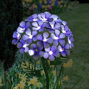 Exhart Garden Solar Lights, Decorative Hydrangea Flower Garden Stake, 26 LEDs, Cute Metal Outdoor Decoration, Purple, 7 x 21.5 Inch