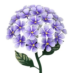 Exhart Garden Solar Lights, Decorative Hydrangea Flower Garden Stake, 26 LEDs, Cute Metal Outdoor Decoration, Purple, 7 x 21.5 Inch