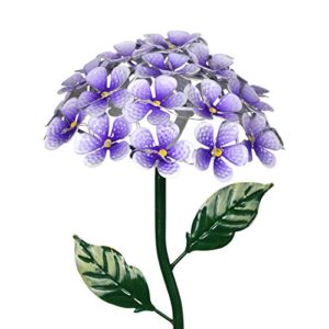 Exhart Garden Solar Lights, Decorative Hydrangea Flower Garden Stake, 26 LEDs, Cute Metal Outdoor Decoration, Purple, 7 x 21.5 Inch