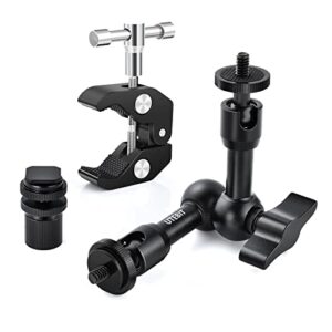 utebit 7 inch articulating friction arm with large super crab clamp and hot shoe mount 1/4″ magic dslr tripod arms kit for photography, video, camera rig, led light, flash light, lcd monitor