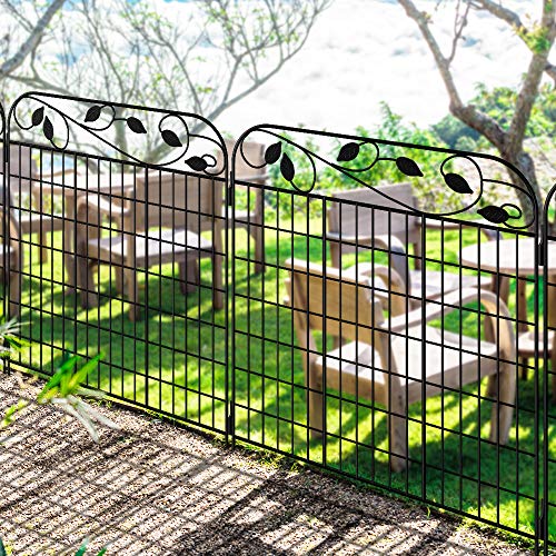 Amagabeli 4 Pack Metal Garden Fence Border 36”(L) x44”(H) Heavy Duty Tall Rustproof Decorative Garden Fencing Gate Panels Animal Barrier for Dog Iron Edge for Landscape Folding Flower Bed Leaf Black