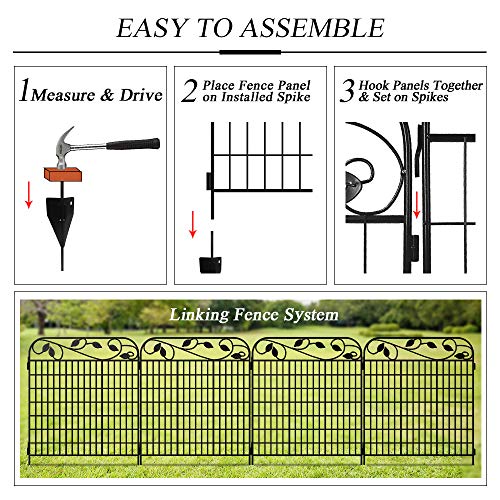 Amagabeli 4 Pack Metal Garden Fence Border 36”(L) x44”(H) Heavy Duty Tall Rustproof Decorative Garden Fencing Gate Panels Animal Barrier for Dog Iron Edge for Landscape Folding Flower Bed Leaf Black