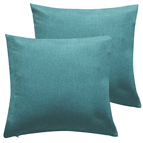 Pack of 2 Decorative Outdoor Waterproof Pillow Covers for Patio Tent Garden Balcony Farmhouse Sunbrella Outside Square Lumbar Pillow Cover Case (Blue-Green)