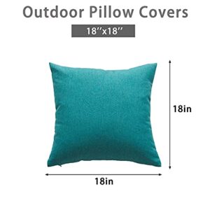 Pack of 2 Decorative Outdoor Waterproof Pillow Covers for Patio Tent Garden Balcony Farmhouse Sunbrella Outside Square Lumbar Pillow Cover Case (Blue-Green)