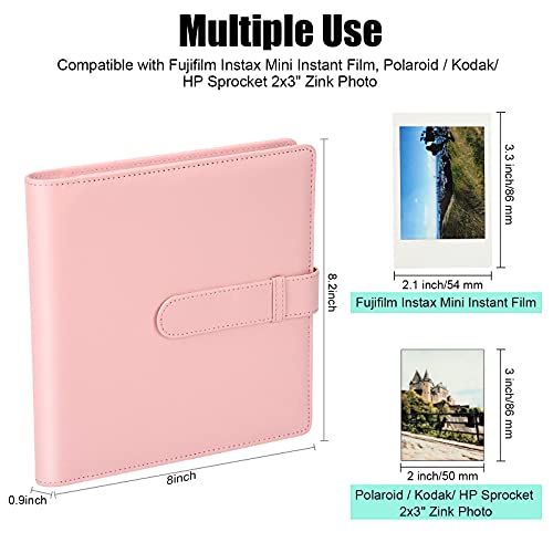 256 Pockets Photo Album for Fujifilm Instax Mini 11 12 9 7+ 40 Evo Liplay 90 8 Instant Camera/Mini Link SP-1 Printer, Photo Album for Polaroid Zink 2x3" Photo/Mint Zip Instant Camera Printer (Pink)