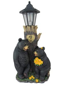 dwk – bear’s first date – adorable black bear couple flirting by tree trunk outdoor solar powered lantern romantic valentine’s day home & garden decor lighting accent, 19-inch