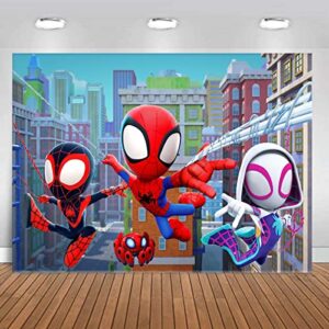 7×5 ft spiderman & his amazing friends background cloth,cartoon for spiderman theme boy kids birthday party photo backdrop decoration, multicolor