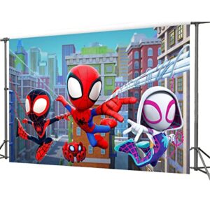 7x5 FT Spiderman & His Amazing Friends Background Cloth,Cartoon for Spiderman Theme Boy Kids Birthday Party Photo Backdrop Decoration, Multicolor