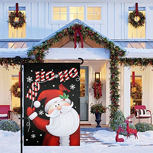 hogardeck Christmas Garden Flag, HO HO HO Santa Claus Polyester Outdoor Christmas Decorations, 12x18 Inch Vertical Double Sided Yard Flag, Cardinal Xmas Decor