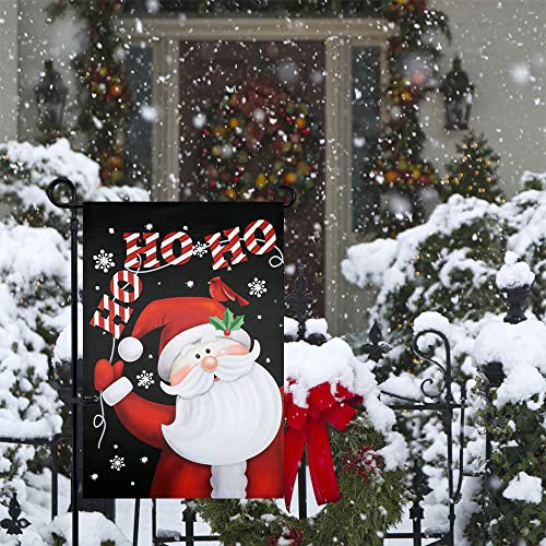 hogardeck Christmas Garden Flag, HO HO HO Santa Claus Polyester Outdoor Christmas Decorations, 12x18 Inch Vertical Double Sided Yard Flag, Cardinal Xmas Decor