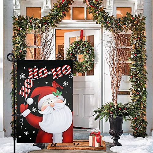 hogardeck Christmas Garden Flag, HO HO HO Santa Claus Polyester Outdoor Christmas Decorations, 12x18 Inch Vertical Double Sided Yard Flag, Cardinal Xmas Decor