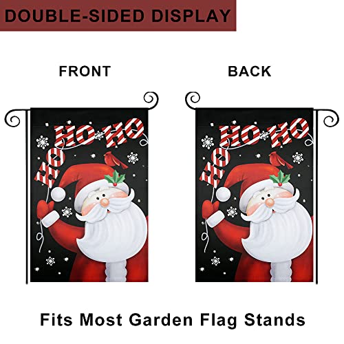 hogardeck Christmas Garden Flag, HO HO HO Santa Claus Polyester Outdoor Christmas Decorations, 12x18 Inch Vertical Double Sided Yard Flag, Cardinal Xmas Decor